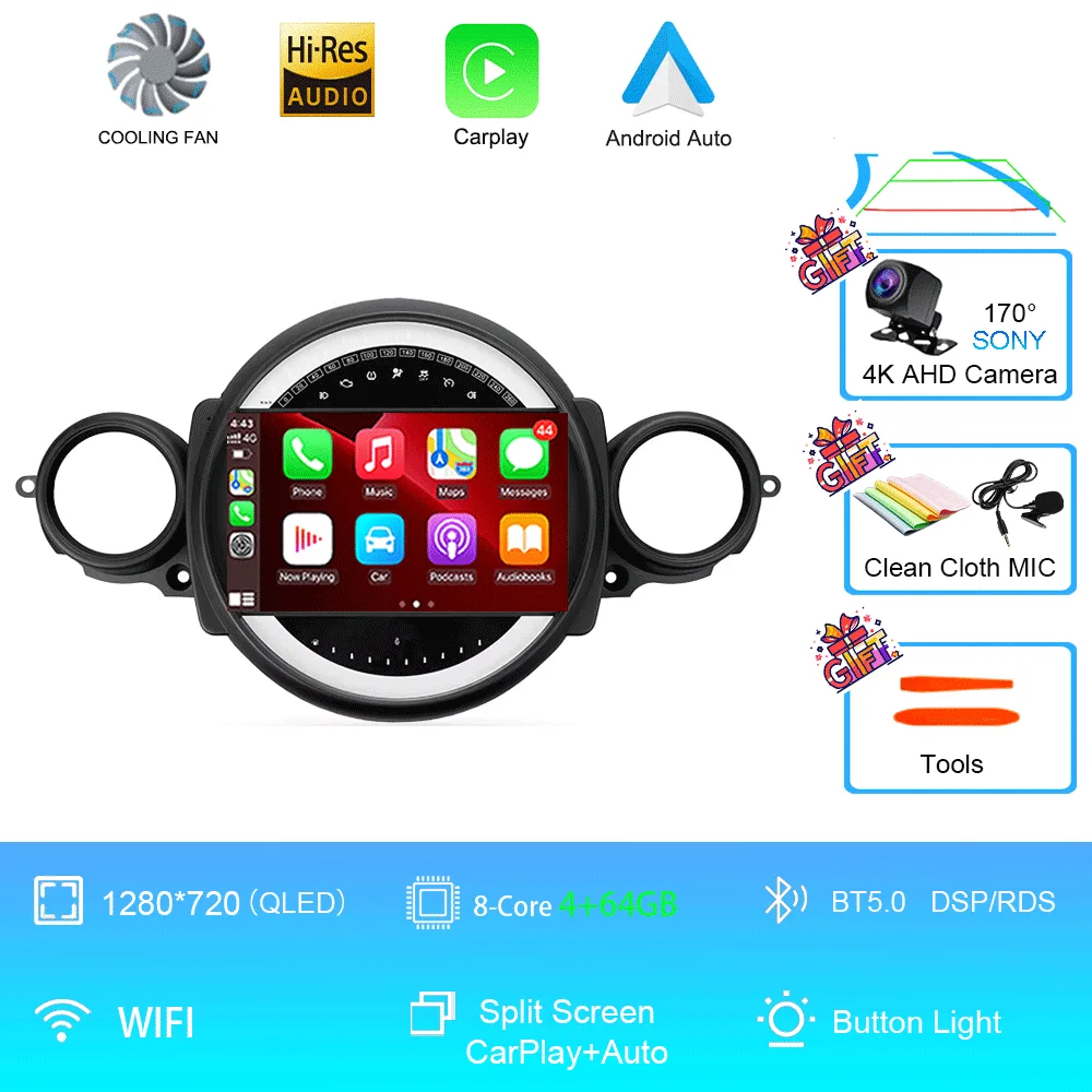 Auto radio Android 16 voor BMW Mini Cooper R56 R60 R51 2006 - 2015 GPS Carplay Navigatie Stereo Auto DSP BT DVD Multimedia Speler