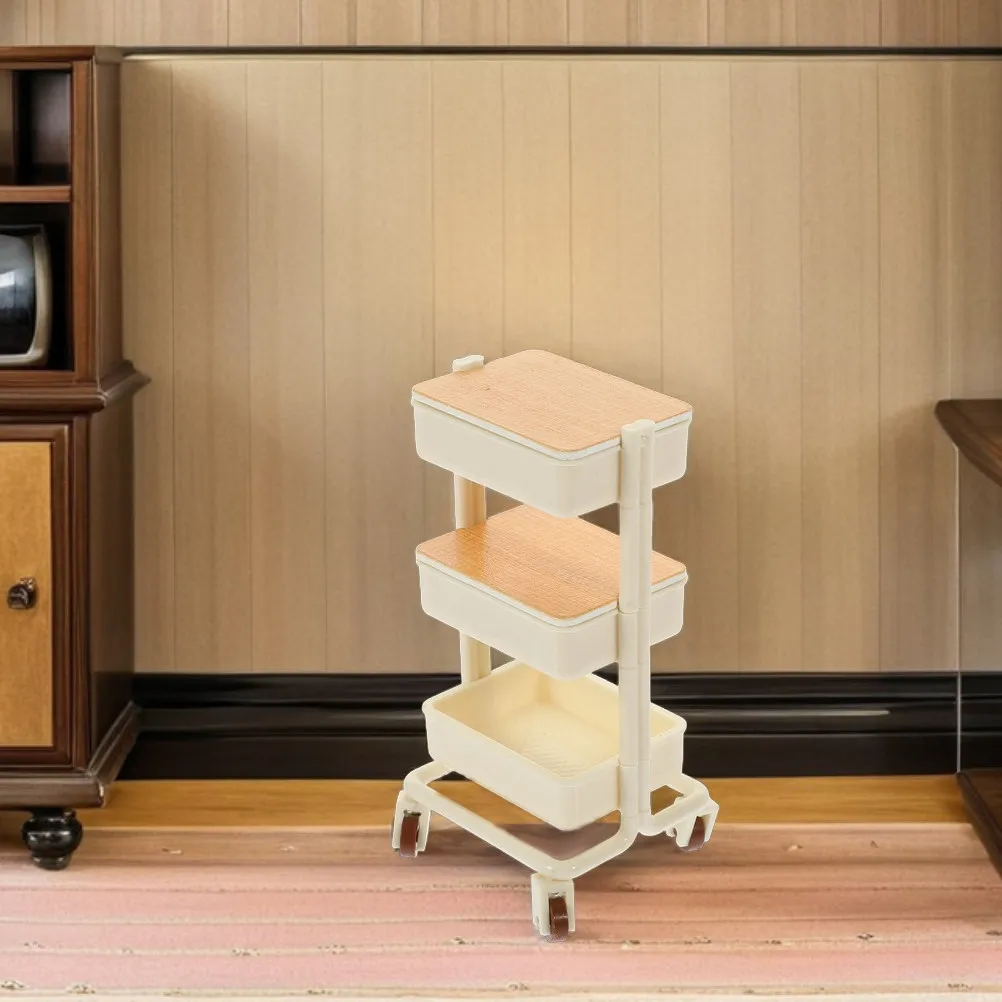 

2Pcs Miniature Dollhouse Cart 3 Tier Rolling Storage Shelf Mobile Display Rack for Dollhouse Furniture Garden Decoration
