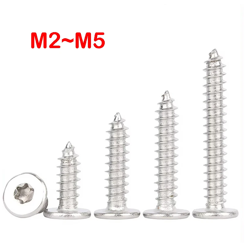 20~200Pc 304 Stainless Steel Thin Low Flat Wafer Head Six Lobe Torx Screw M2 M2.3 M2.6 M3 M4 M5 Security Self-tapping Wood Screw