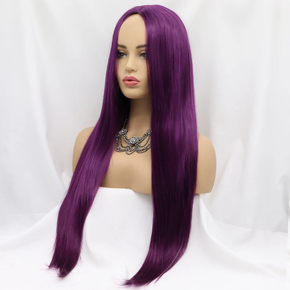 Dark Purple Wigs Long Natural Straight Hair Colorful Synthetic Wig for Women Mermaid Cosplay Makeup Party