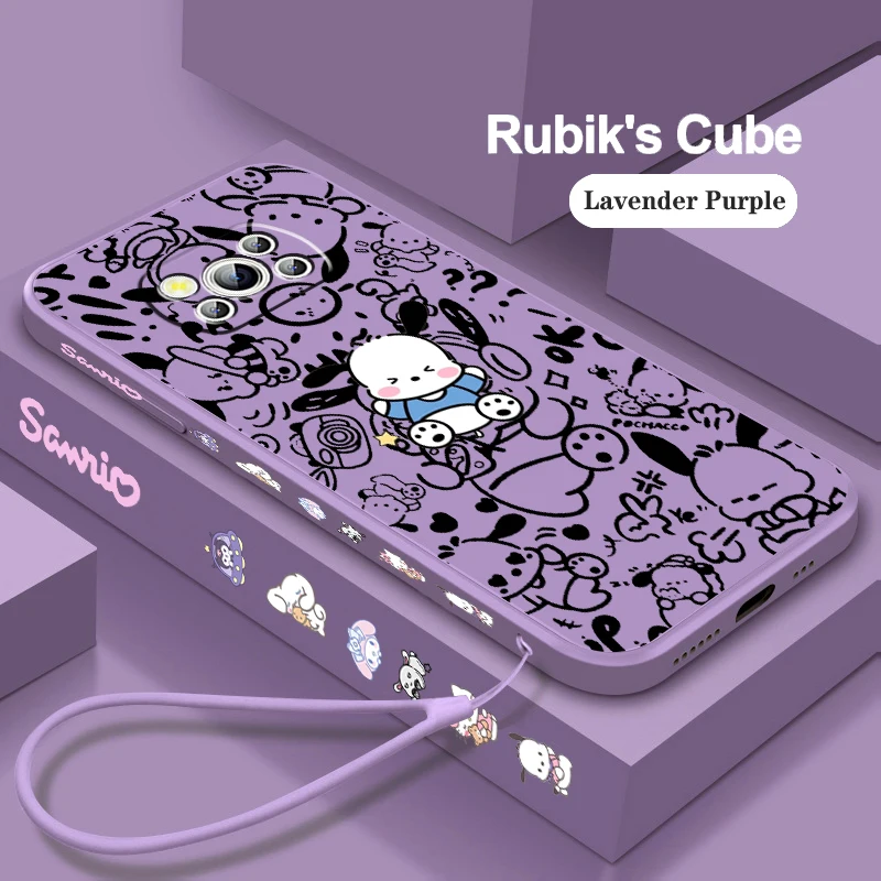 Kuromi Pachacco Sanrio Comic Liquid Left Rope For Xiaomi Mi Poco X5 X4 X3 M6 M5 M5S M4 M3 F5 F4 F3 C55 C40 Pro 5G TPU