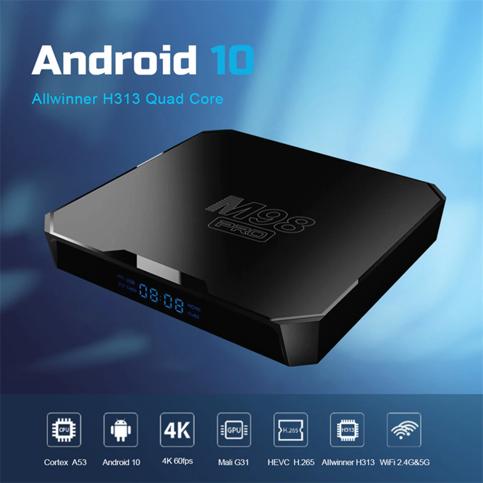 TV Box H313 SmartTV Box Set Top Box with Double Wifi Voice Control TV Box Cortex-A53 Android10 TV Box for Household