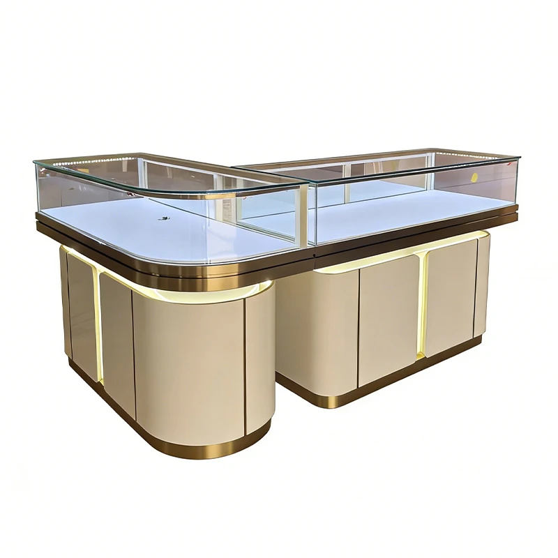 Modern Luxury MDF Jewelry Display Cabinet LED Lighting Eco-Friendly Durable Waterproof Customizable Retail Store Shopping Mall