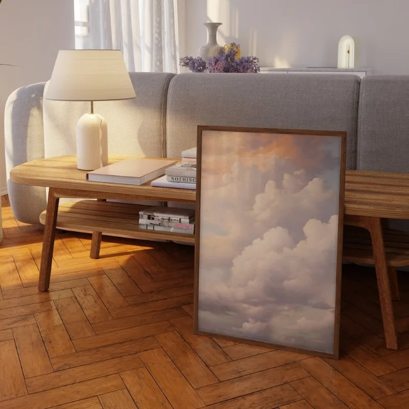 1pc frameless Canvas Painting Vintage Pastel Cloud Poster Beautiful Sky Landscape Canvas Painting Abstract Wall Art for Nursery