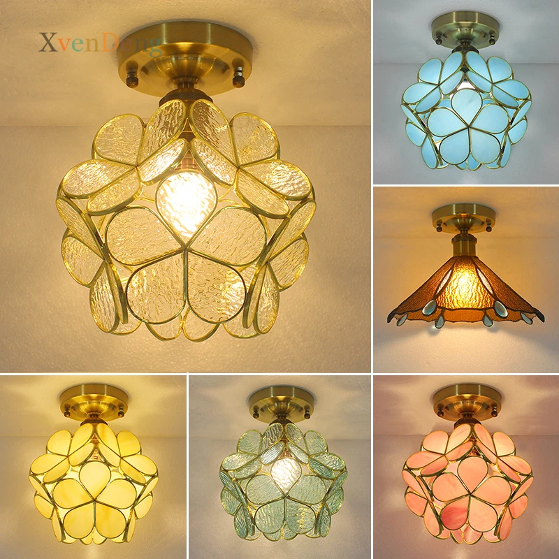 

Tiffany Flower LED Ceiling Lights for Living Room Bedroom Bathroom Kitchen Hanging Lamp Vintage Home Decor Pendant Light Fixture