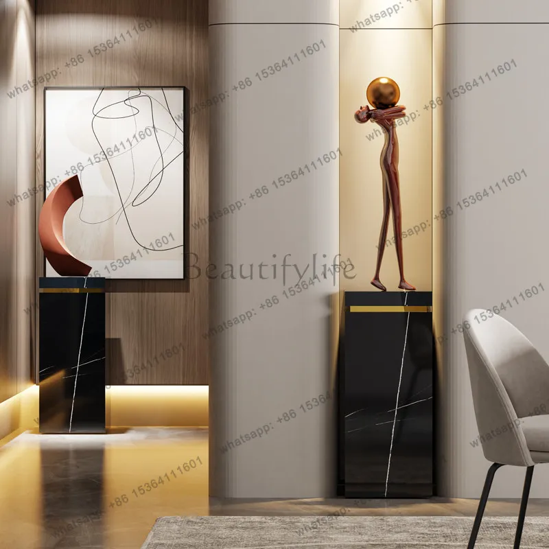 hot  Huangzhong stone base, marble pier, entryway counter ornament, ornament, hotel clubhouse display stand