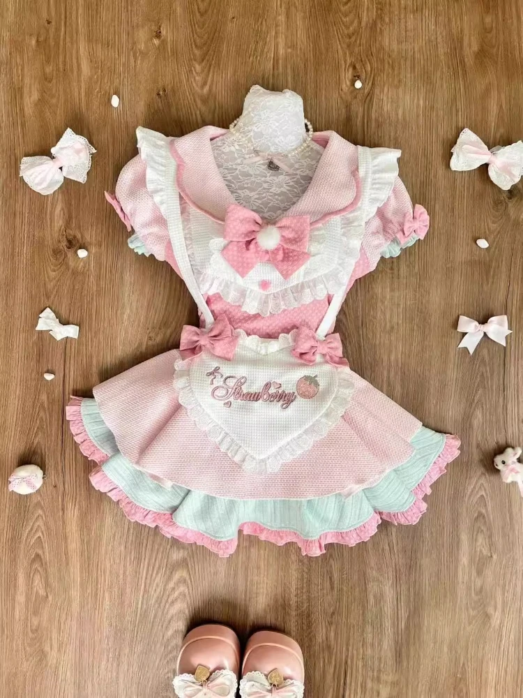 

Summer Japanese Sweet Lolita 2 Piece Sets Women Y2k Design Cute Bow Tops + Lace Slim Skirt Female Kawaii Retro Chic Outfits 2025