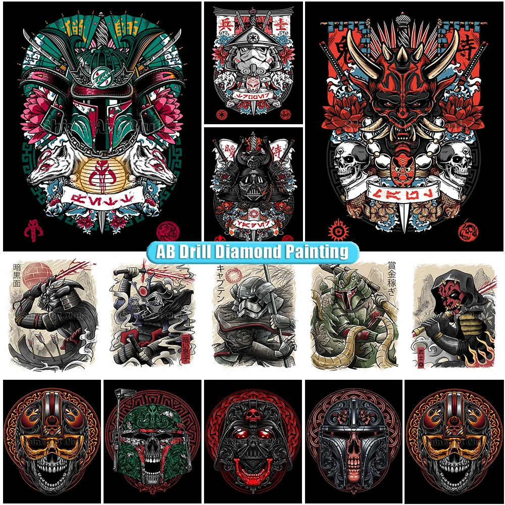 AB Diamond Painting Novelty Evil Planet Wars Lord Samurai Mask Cartoon Art 5D DIY Embroidery Kits Cross Stitch Mosaic Home Decor