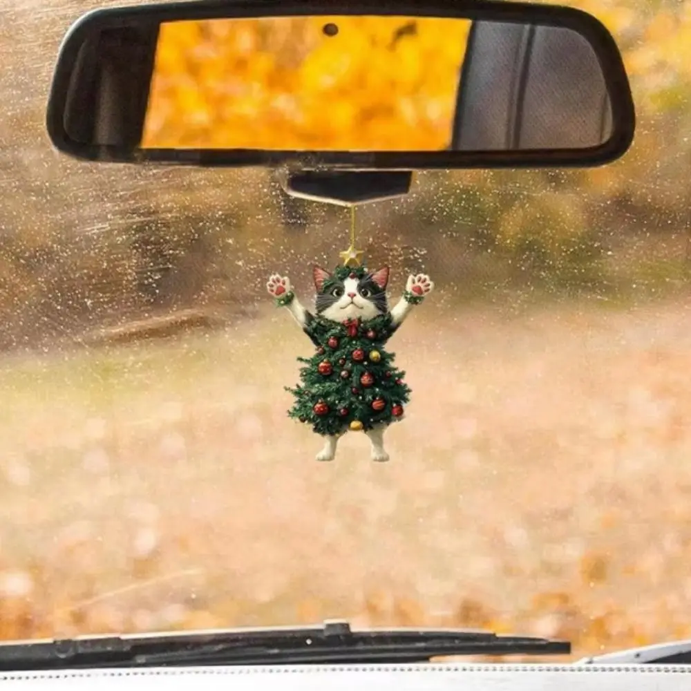 

2D Christmas Cat Pendant Cartoon Decorative Cat Hanging Ornaments Xmas Black Cat Pendant Acrylic Cat Car Pendant Christmas Day