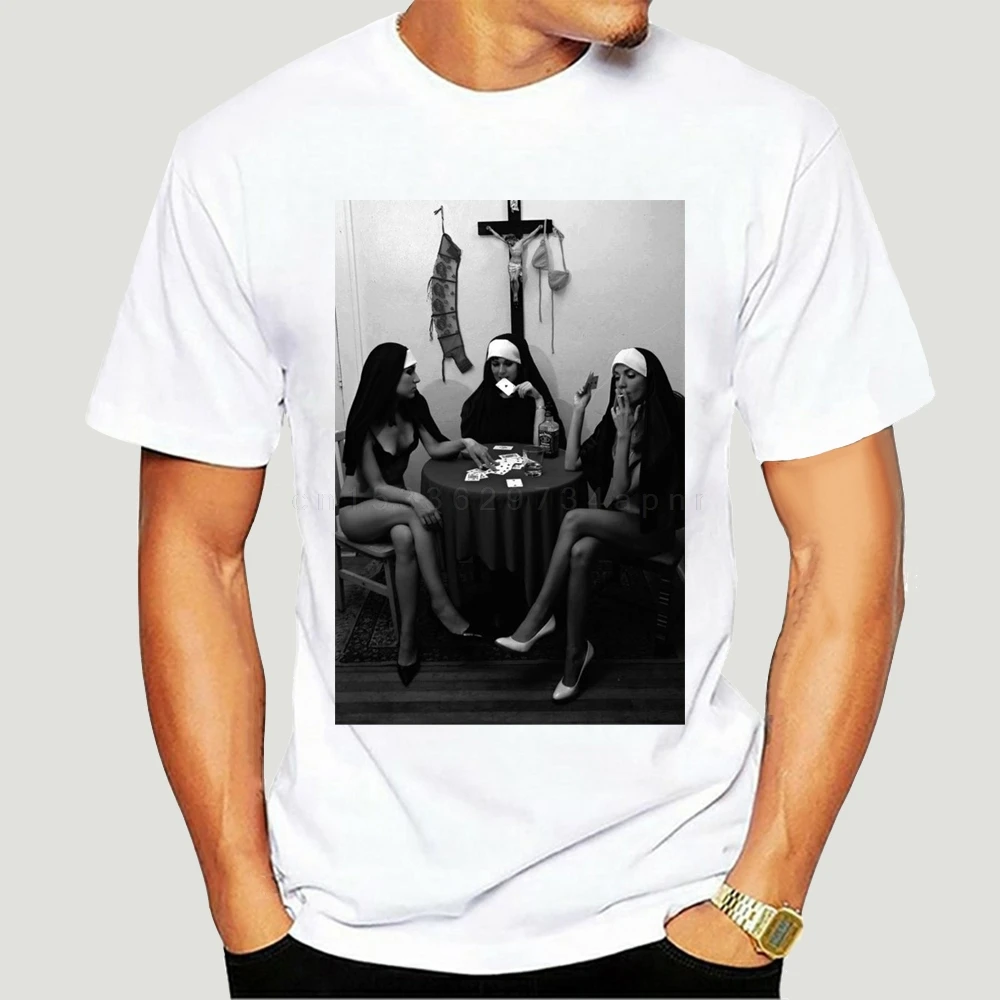 Nuns Naked Playing Card Smoking Funny Men Unisex  New Clothing Men's Fashion Man Cotton O Neck  100% Cotton T-shirts