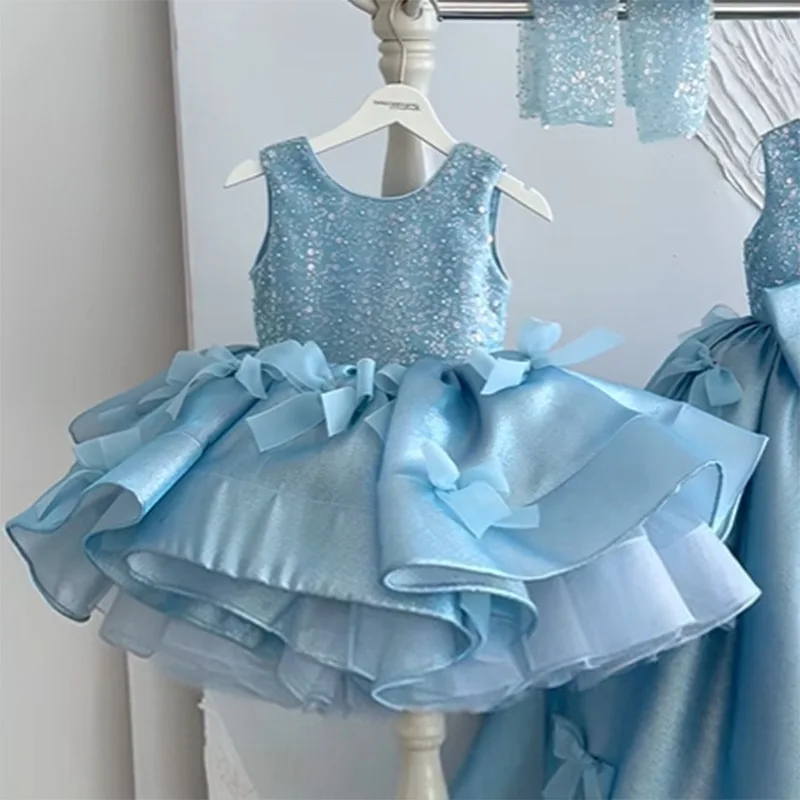 Custom Luxury Dress Women Wedding Guest Dress Girls Wedding Gown Luxurious Birthday Party Dress Pageant Runway Sequin Satin Bow