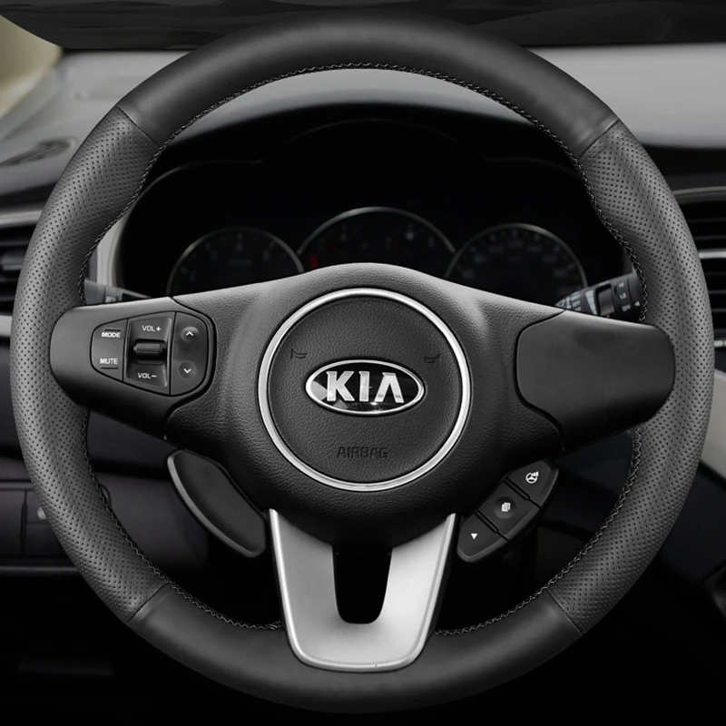 Custom Car Steering Wheel Cover Genuine Leather 100% Fit For Kia Carens 2012 2013 2014 2015 2016 2017 2018 2019 Car Accessories