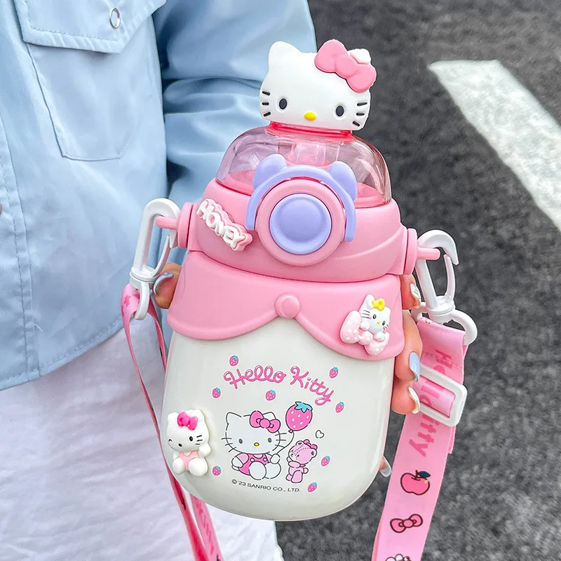 

Girl Cute Altman Vacuum Cup Large Capacity Straw Water Bottle Children School Portable Inclined Shoulder Thermos Cup Hello Kitty