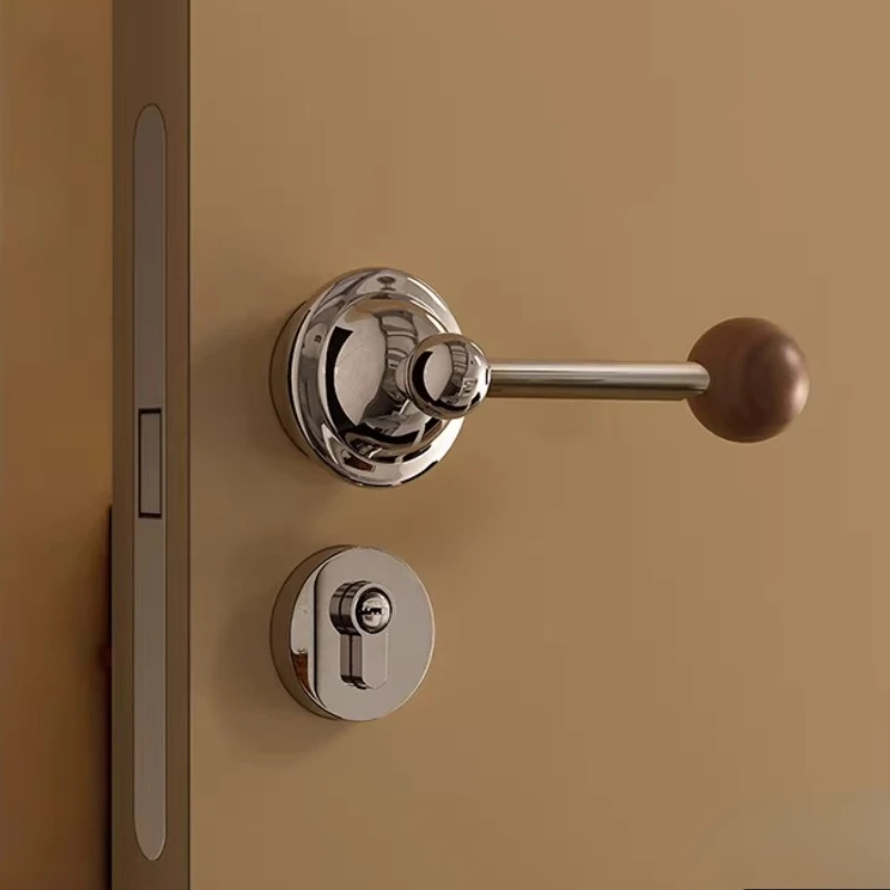 New Mid Century Black Walnut Magnetic Quiet Lock, 304 Stainless Flying Saucer Base, Heavy Zinc Alloy Cast Handle for Bedroom