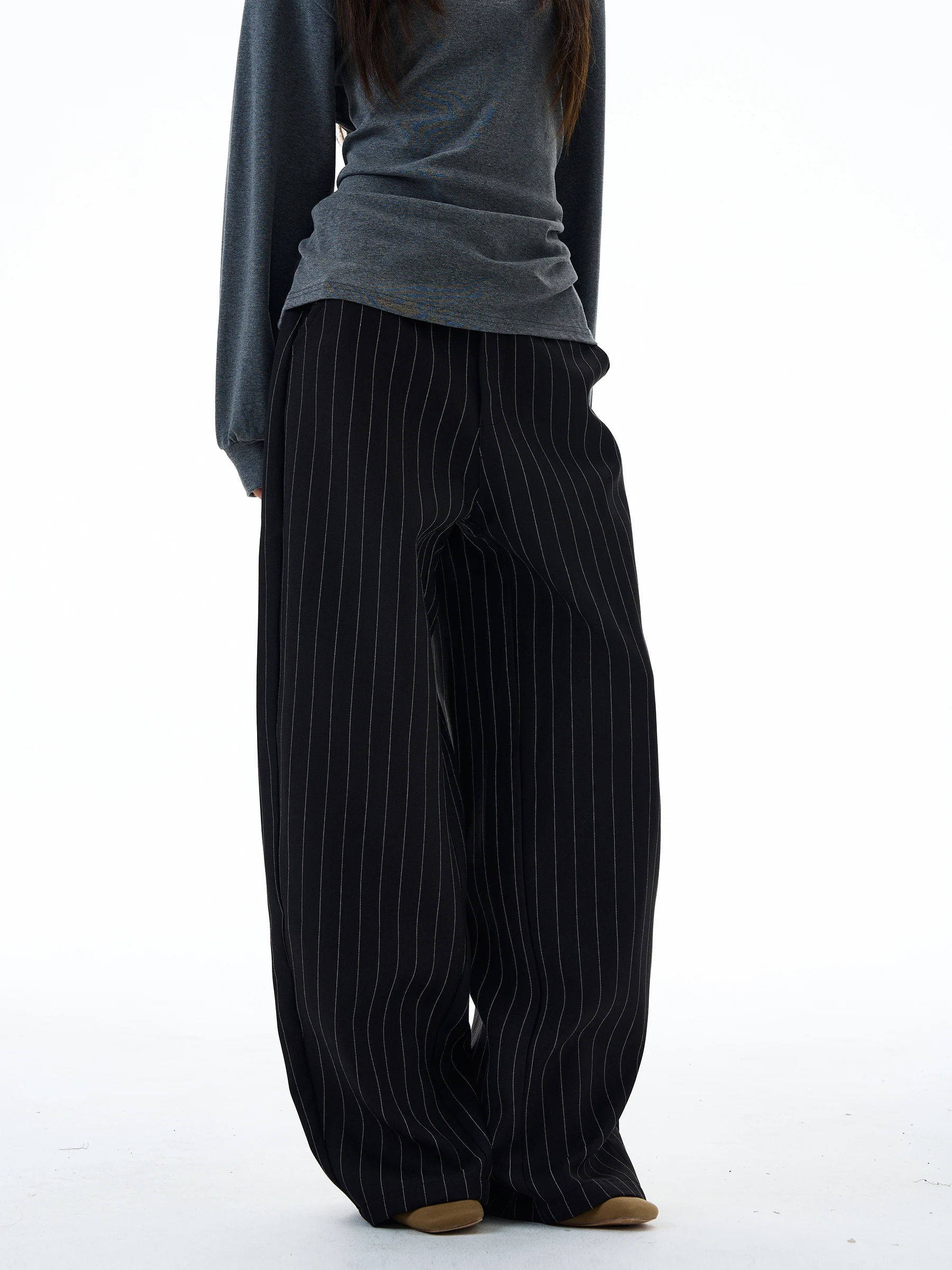 Wlnext American Retro Stripe Casual Men's Pants High Waist Floor-Length Trousers Couple's Trendy Loose Fit Polyester Blend