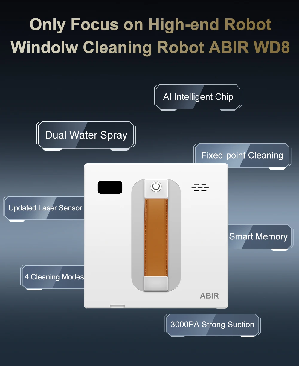 Abir Wd8 Slimme Raamrobotreiniger Met Hoge Zuigkracht Antifalling Automatische Glazenwasser Robot Glazen Wasmachine Hot Sell Tiktalk