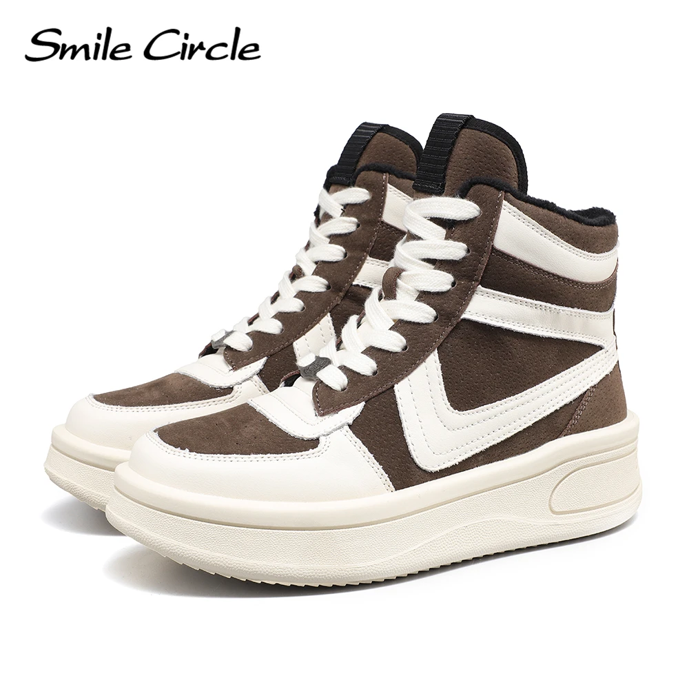 Smile Circle High Top Sneakers Women Winter owens Punk Style Flats Platform Sneakers Warm Plush Women Boots