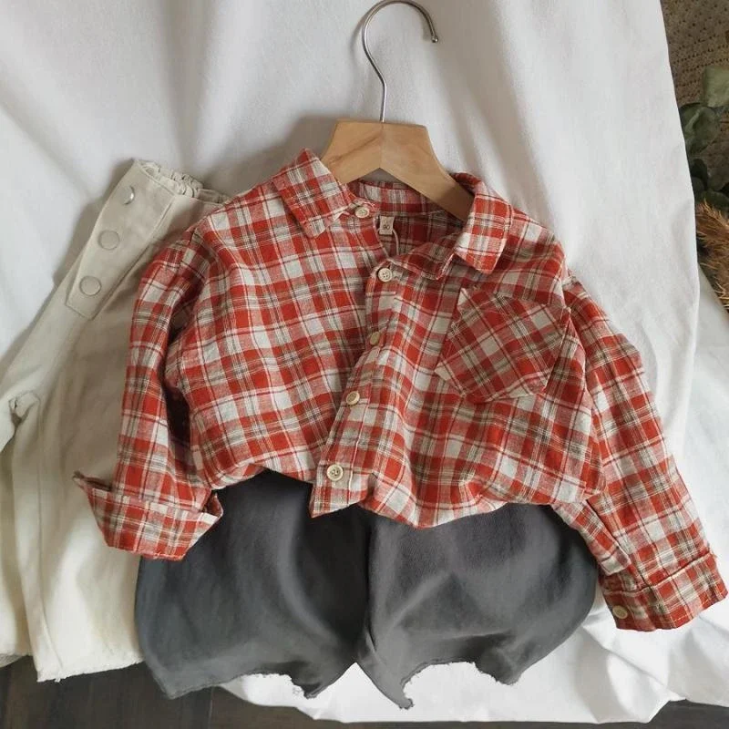 2024 Korean Fresh Cotton Colorful Checkered Children's Shirt