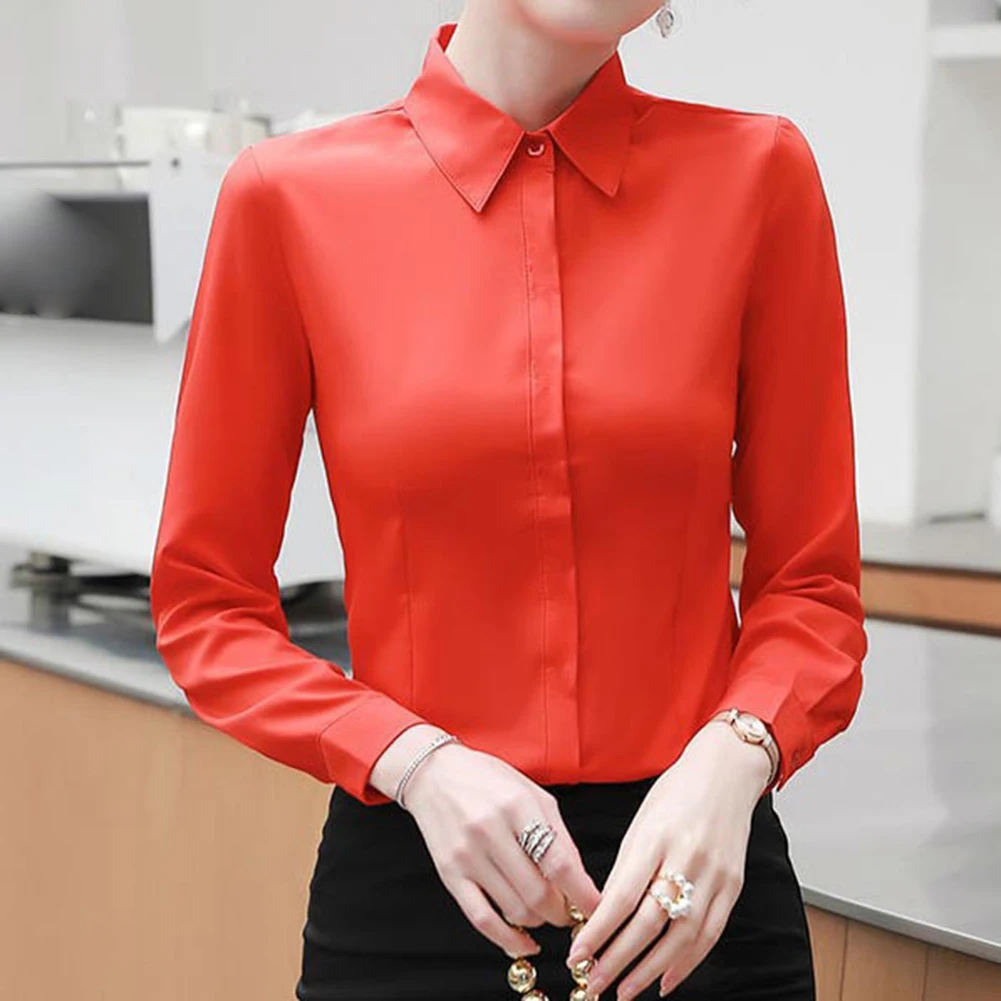 Long Sleeve Women's Formal Shirt with Button Front and Turn-down Collar Designed for Office Holiday Party and Daily Use