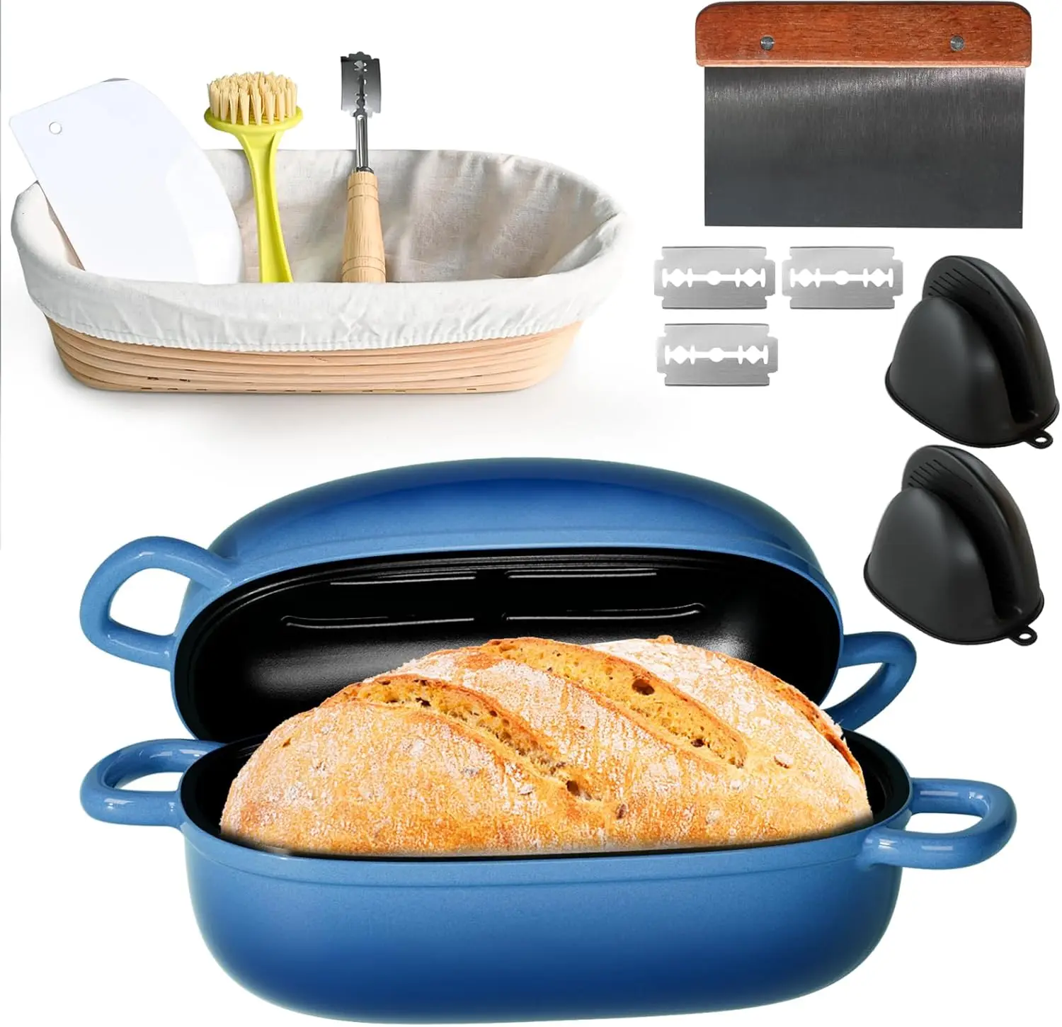 

2.5QT Cast Iron Bread Pan with Lid and Baking Supplies for Homemade Artisan Loaves