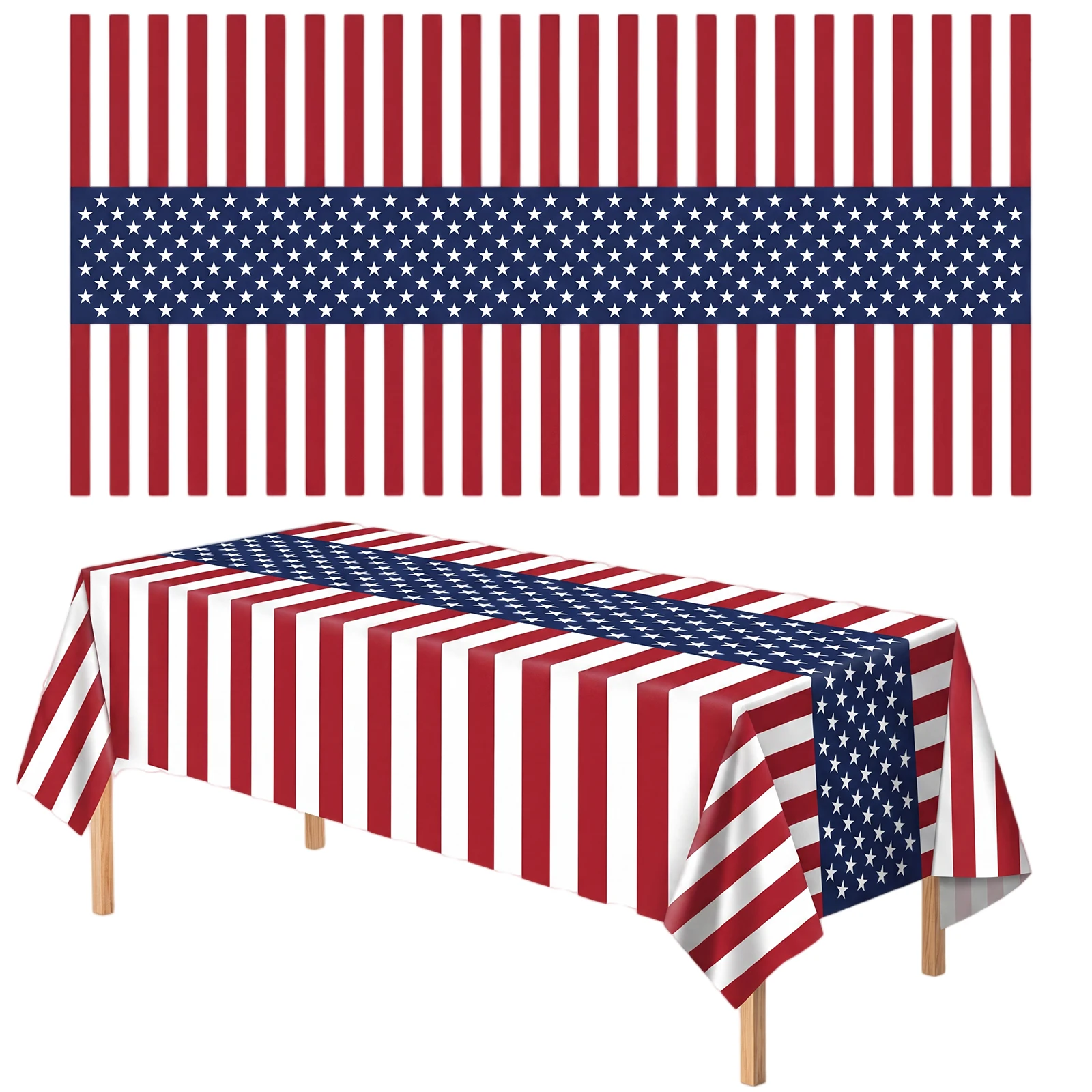 2Pcs Patriotic Disposable Tablecloths Waterproof Patriotic Flag Themed Tablecloth 54x108Inch for Picnic Dinner Parties Supplies