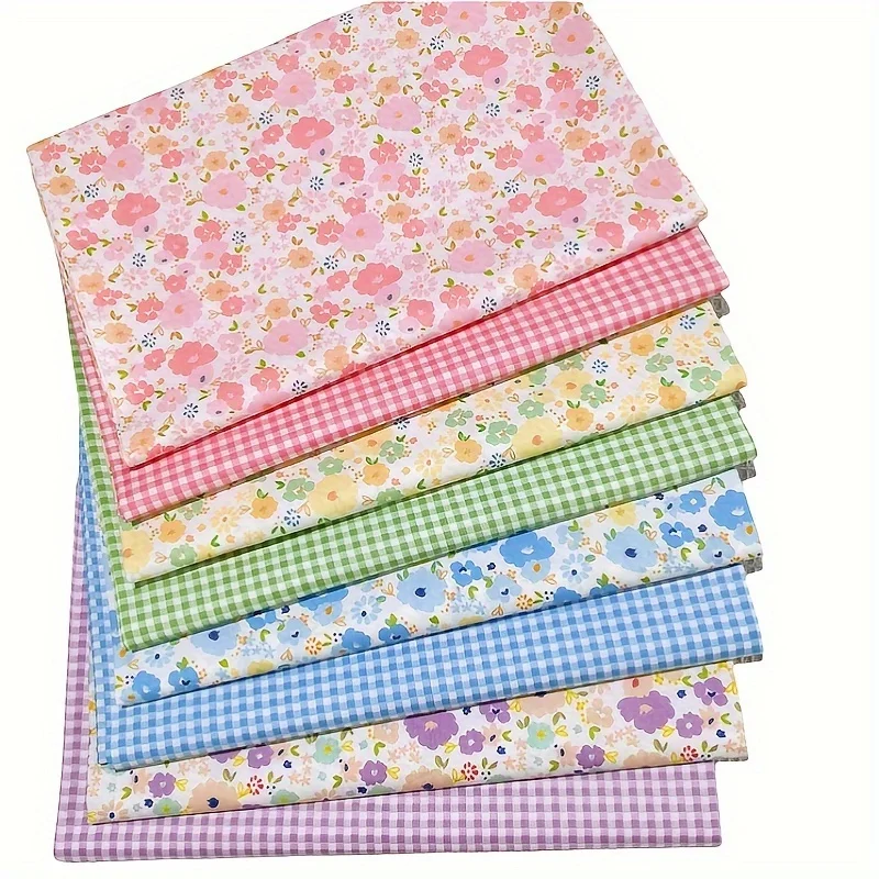 8 pçs flor de algodão puro bonito tecido multicolorido tecido decorativo pré corte retalhos tecido, usado para costura diy, scrapbooking, q