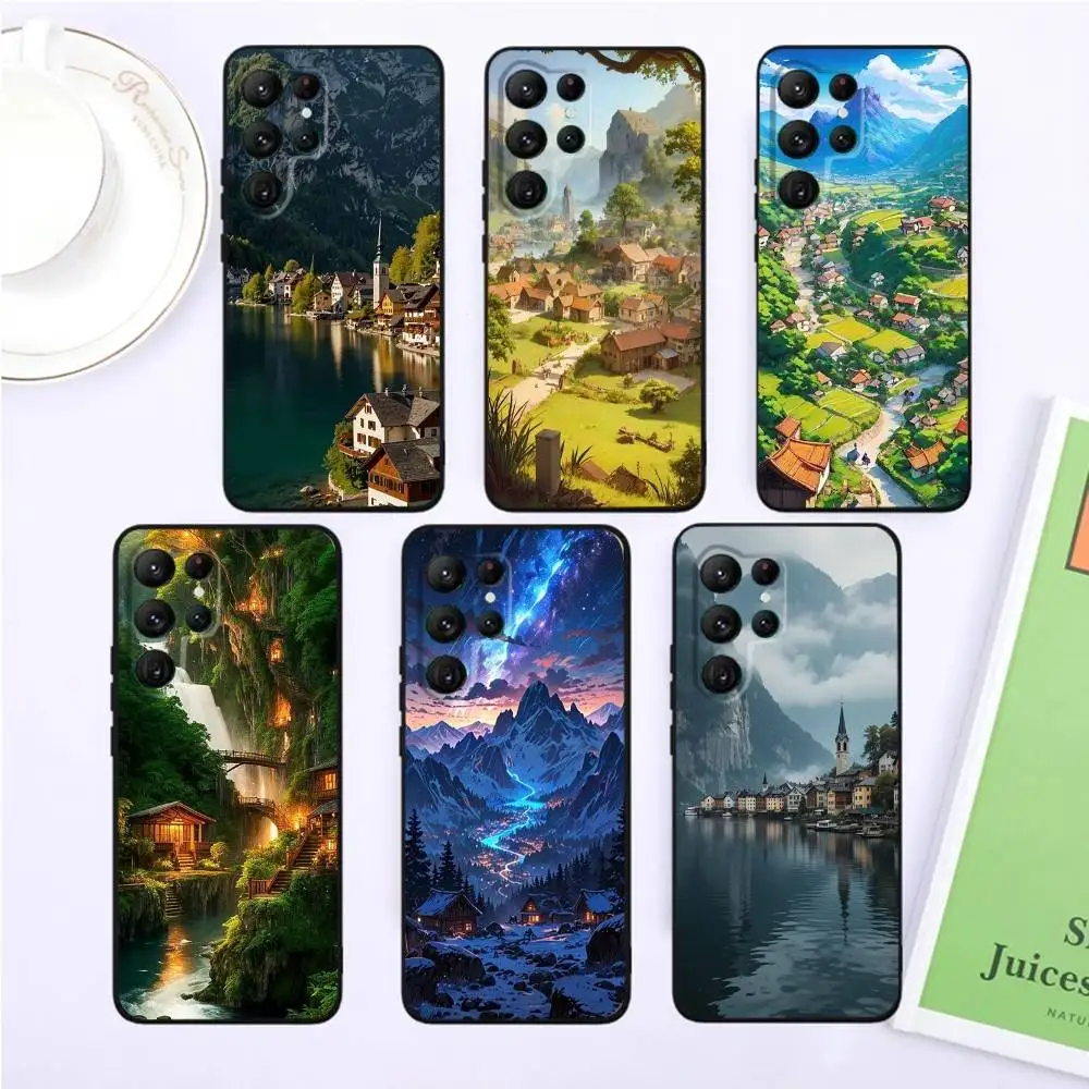 

Mountain Forest Village Phone Case For Samsung S25,S24,S23,22,21,Ultra,Pro,S10,S30Plus,20lite Black Cover