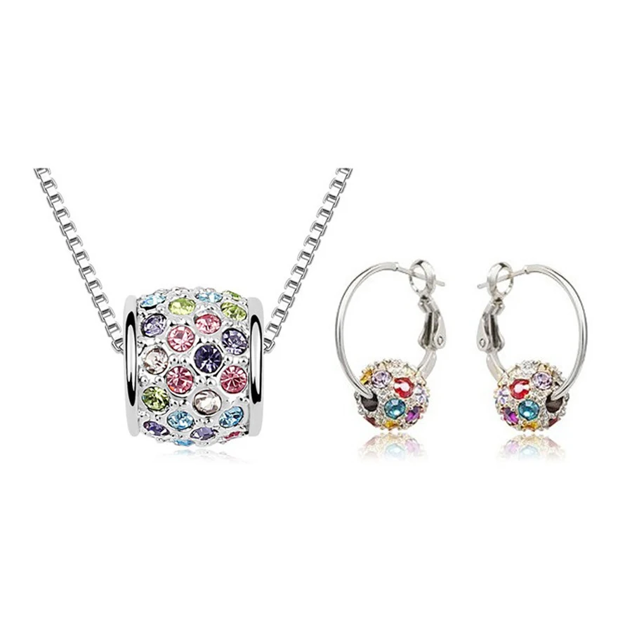 

Hot Selling Austria Crystal ball necklace and earrings jewelry set Shambala classic design