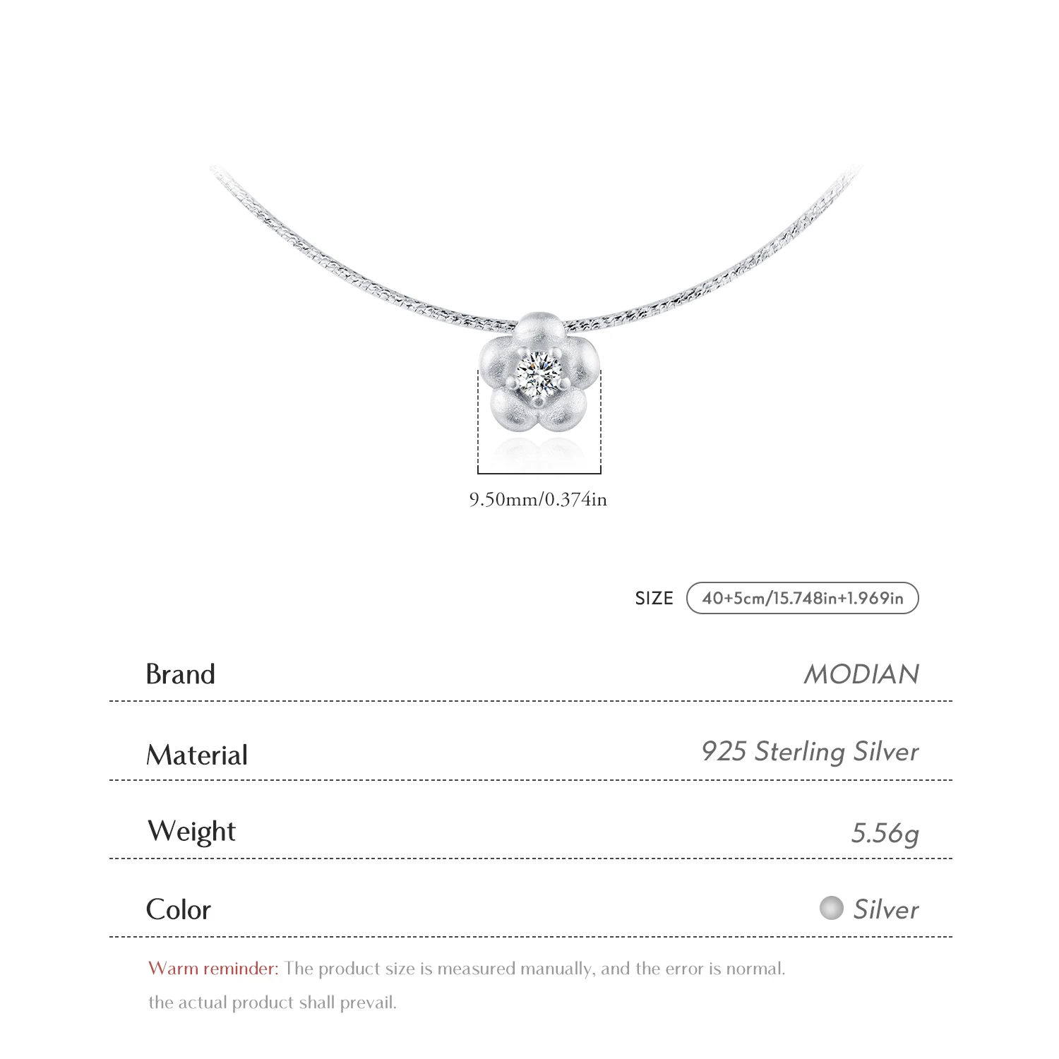 MODIAN Solid 925 Sterling Silver Fashion Frosted Flower CZ Snake Chain Pendant Necklace For Women Party Fine Jewelry