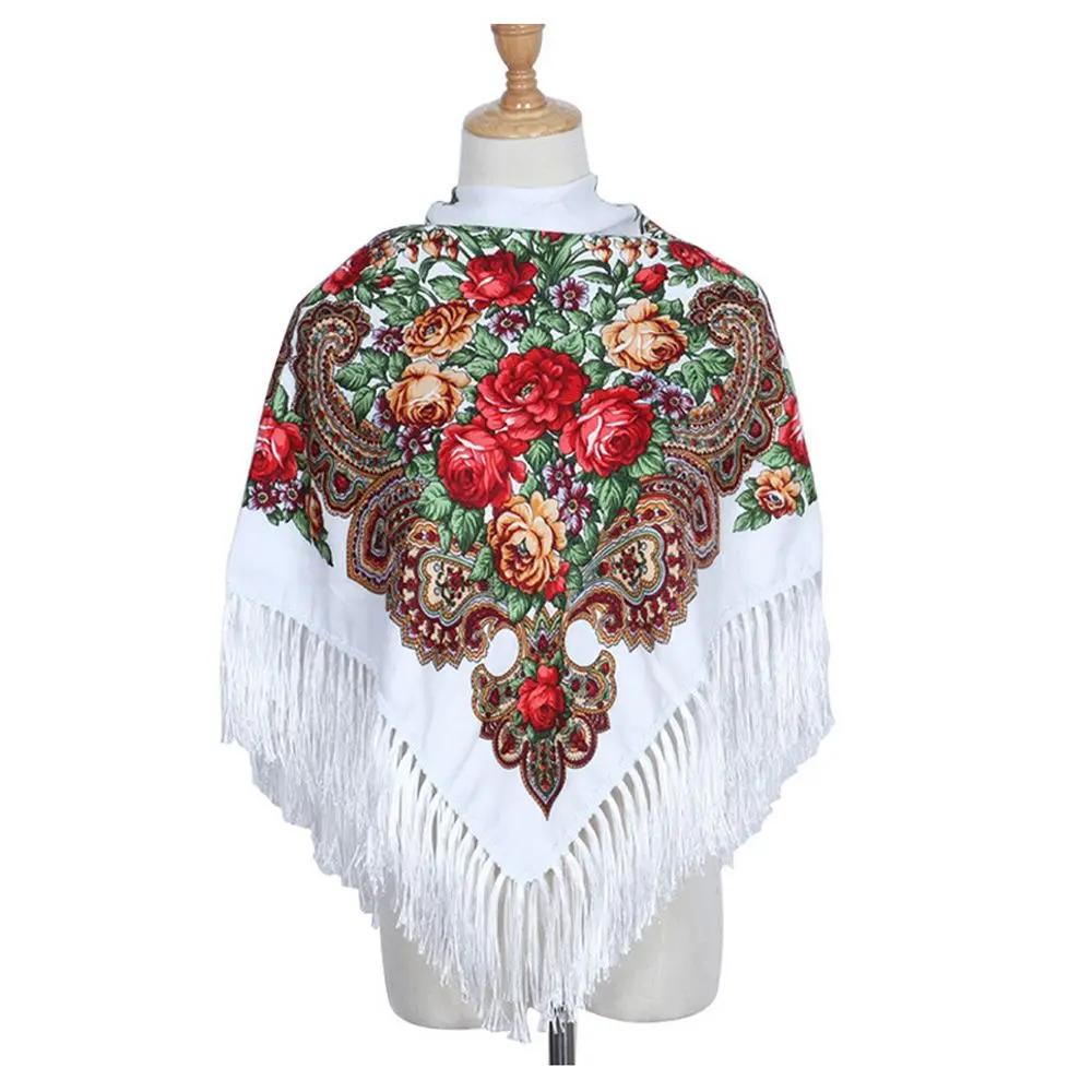 

Cotton Vintage Printing Floural Russian Style Big Size Tassel Scarf Square Scarf Shawl Wraps