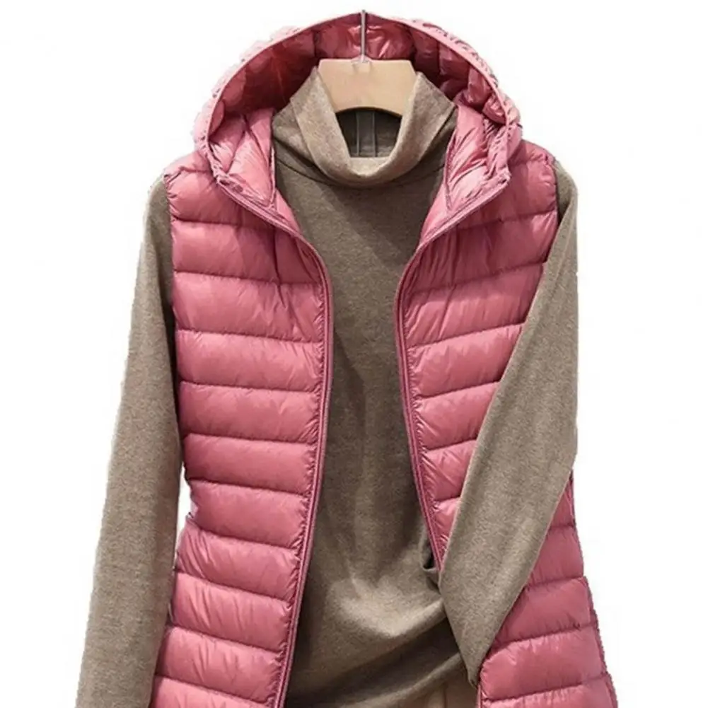 Ladies medium and long style pure color Hooded light down cotton vest jacket autumn and winter slim sleeveless Women Parkas vest