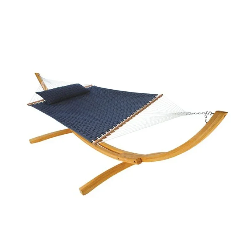 Delux Quilted Stripe Hammock With Wooden Stand