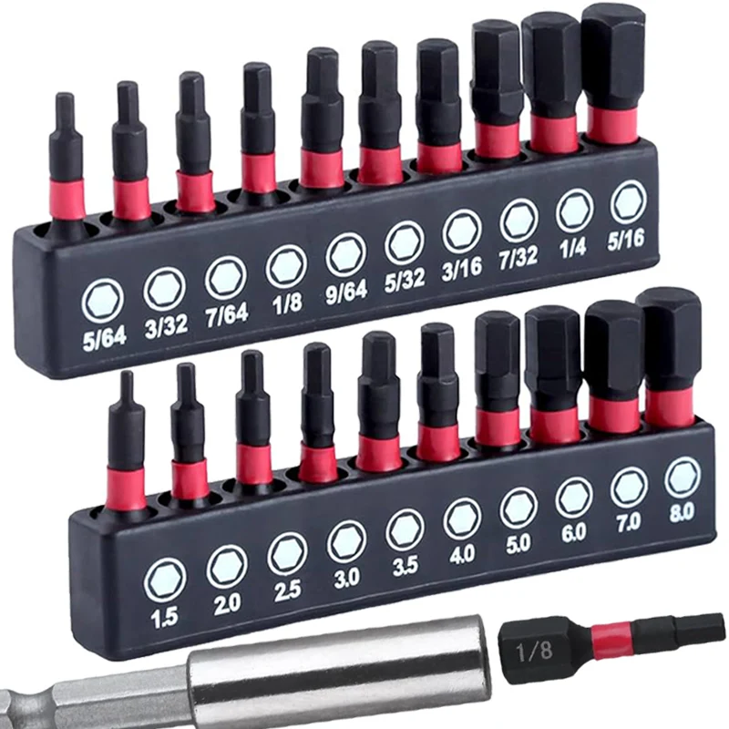 Impact Allen Drill Bit Set S2 Steel Metric Magnetic Screwdriver Insert Bits with Holder Hex Shank Driver Brill Bits Power Tools