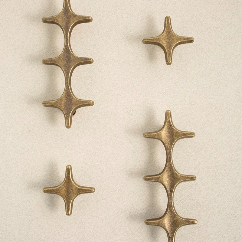 Cross Shaped Design Handle Nordic Vintage Bronze Solid Brass Cabinet Door Knobs Wardrobe Cupboard T Bar Handles for Furniture