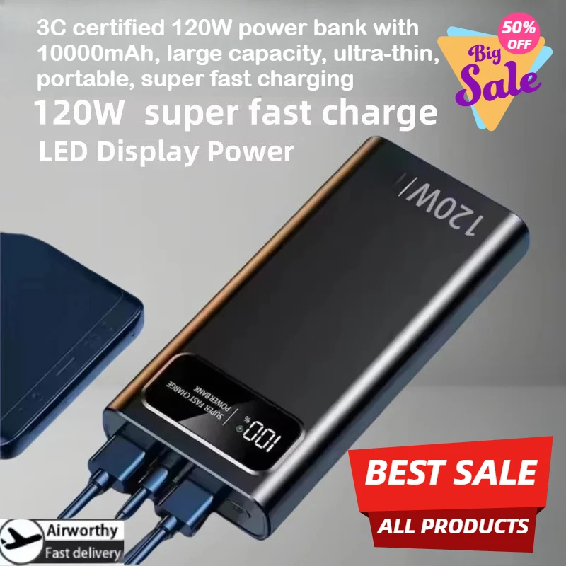 

3C certified 120W power bank with 10000mAh ultra-thin, portable, super fast charging