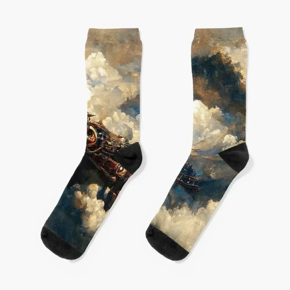 

Steampunk flying ship Socks sports and leisure heated kids Luxury Woman Socks Men's