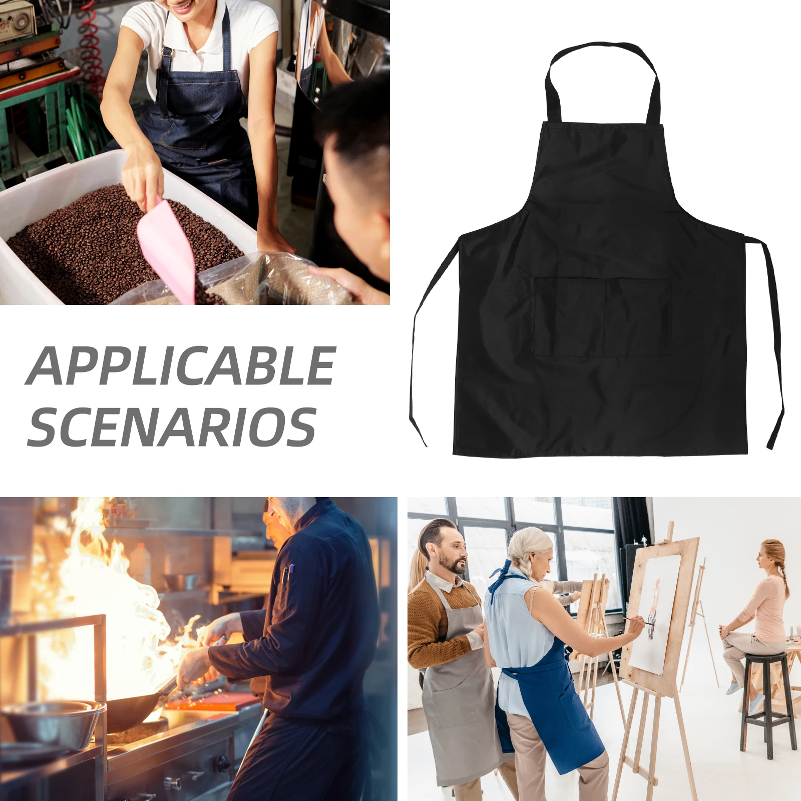 

PVC Waterproof Apron Kitchen Men Women White Chef Household Salon Lab Pockets Adjustable Straps Anti Stain Pure Color Cooking