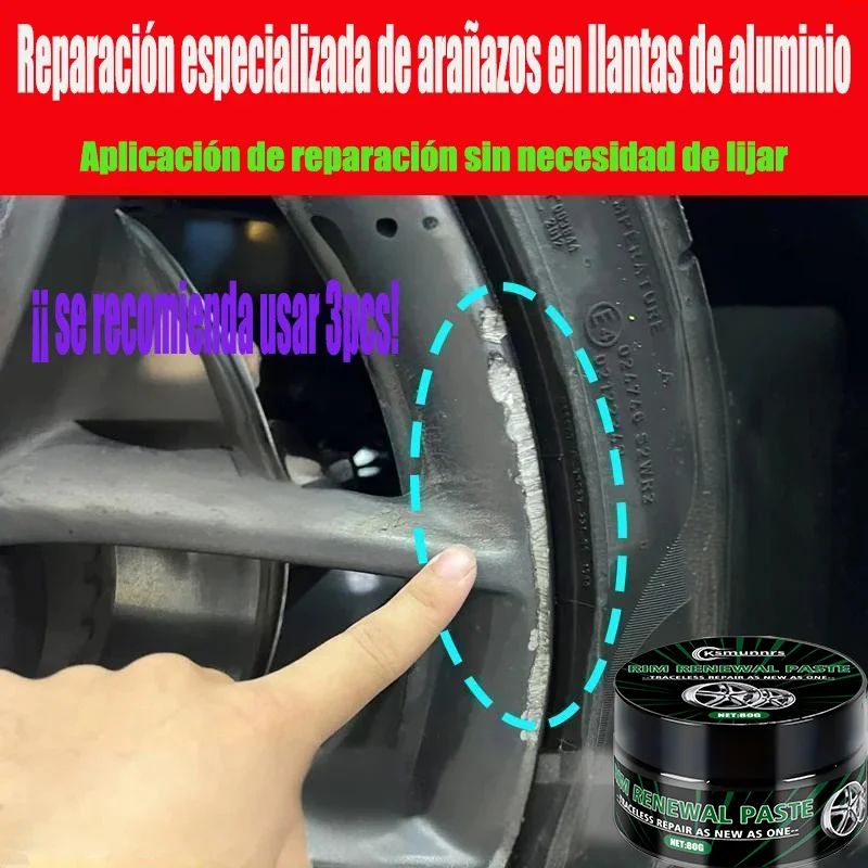 NUOVA pasta per la ristrutturazione dei graffi dei cerchioni dell'auto, pasta per la riparazione della vernice antigraffio dei cerchioni dei pneumatici - Rimv in lega di alluminio argento bianco e nero