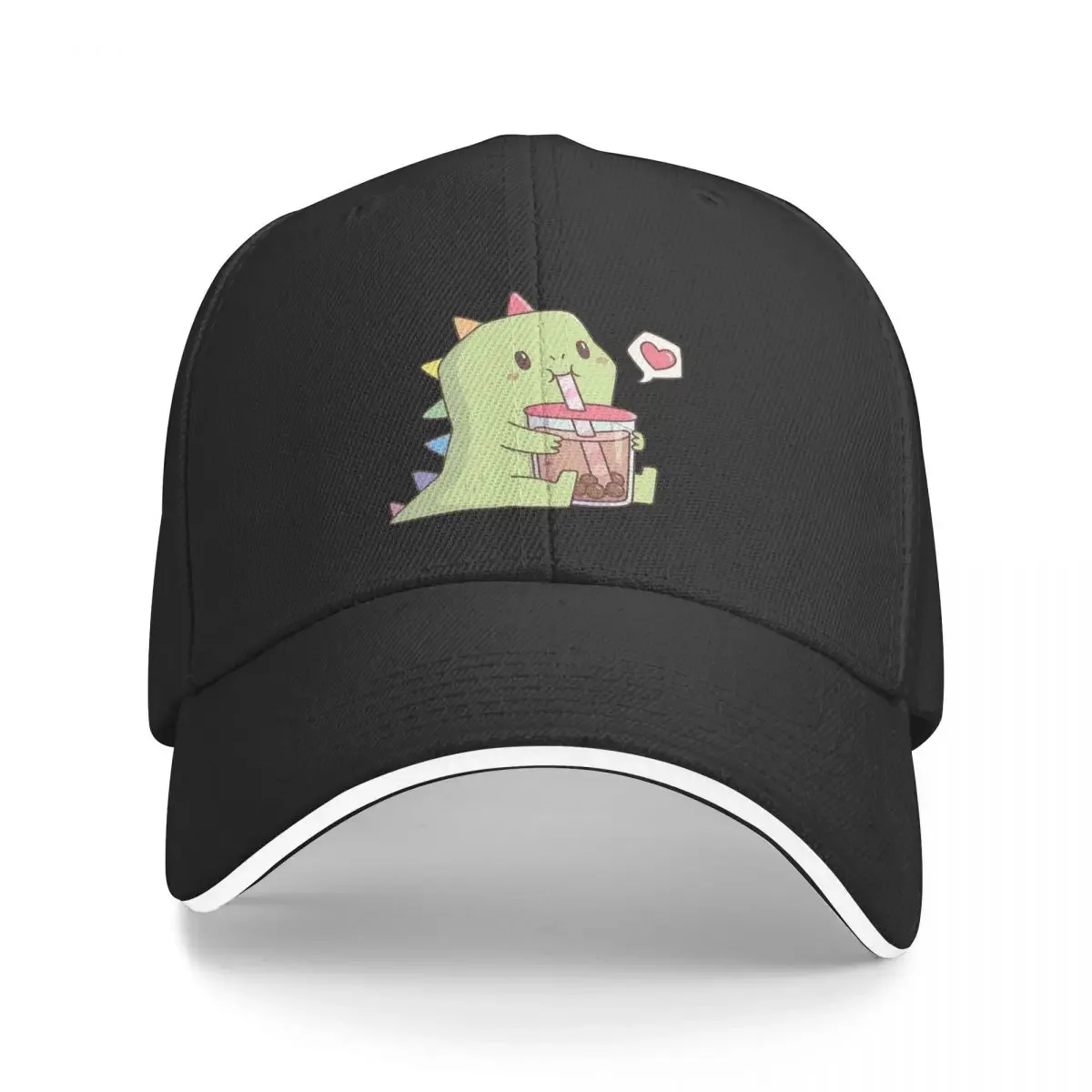 Cute Dino With Rainbow Spikes Loves Bubble Tea Cap Fashion Casual Baseball Caps Adjustable Hat Summer Unisex Baseball Hats