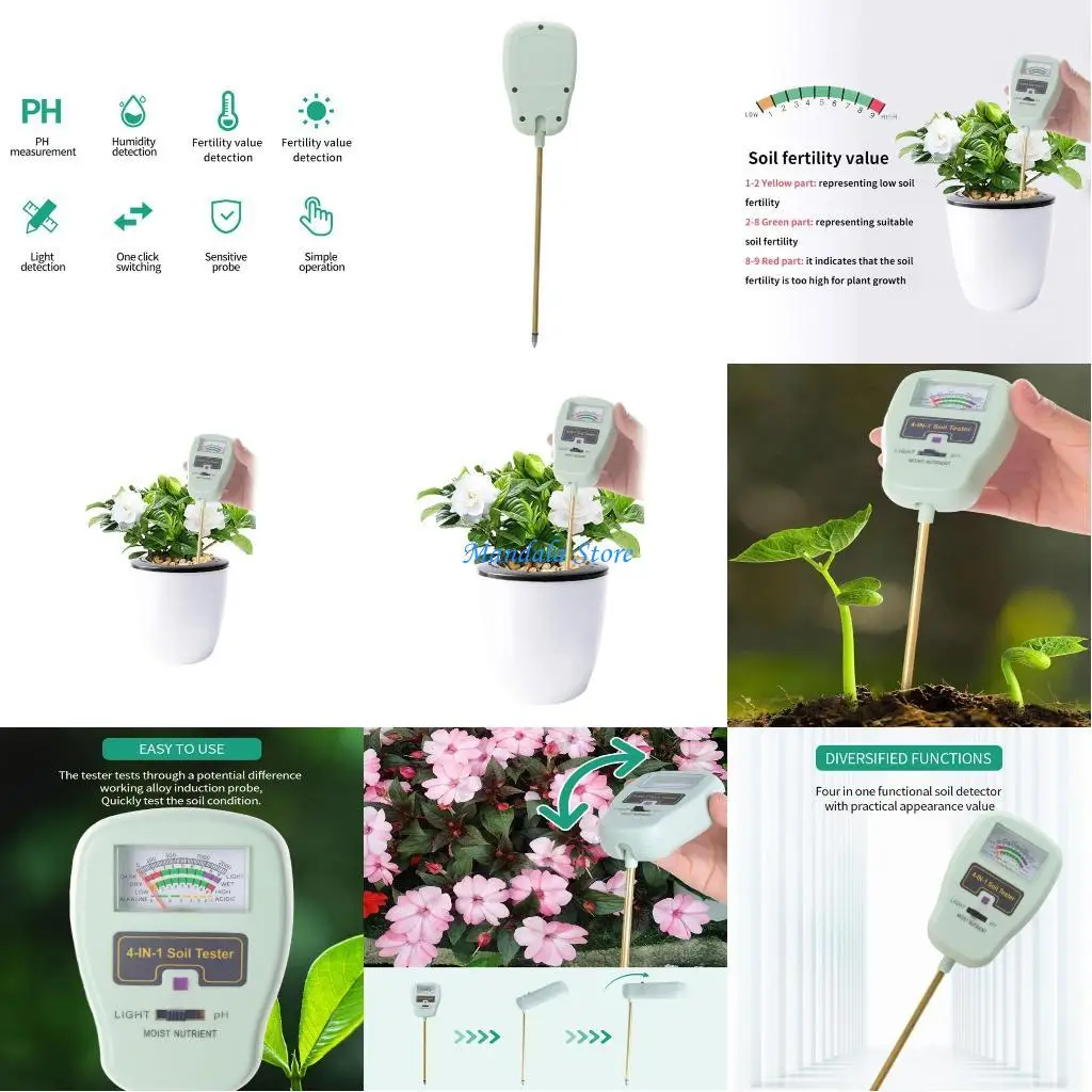 

U2JC Soil Acidity Tester 4 in 1 Acidity Light MoistureAcidity Fertility Sunlight Test