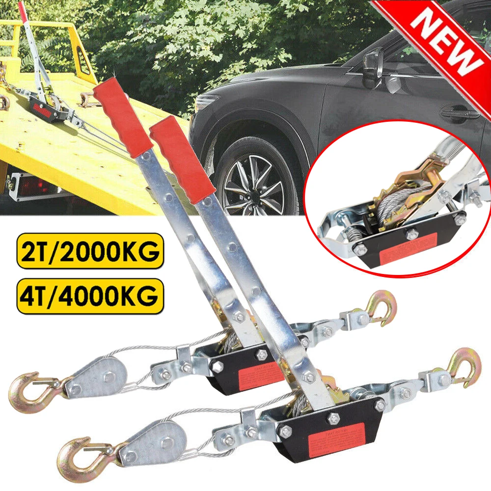 2T/4T Handseilwinde mit Doppelhaken, manueller Kabelspanner mit Getriebe, Seilzug für Fahrzeugbergung, Baumstumpfentfernung, Landwirtschaft und industrielles Heben, robuste Stahlkonstruktion,