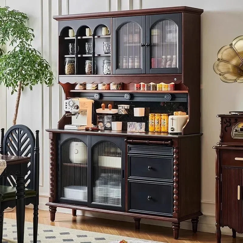 

French retro solid wood dining side American style integrated storage locker against the wall kitchen living room tea cabinet