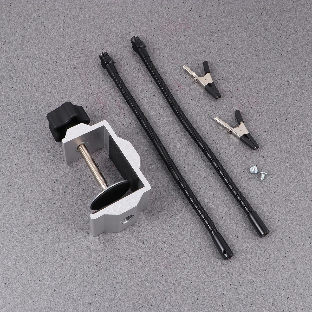 رف محطة معدنية متين مصنوع من خليط معدني، مكواة لحام، ذراع عالمي، مشابك ذراع عالمية، فضي #6