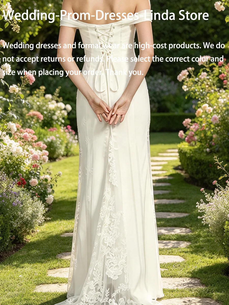 Elegant Off Shoulder Sleeveless Lace Up Straight Bride Wedding Dresses Bridal Gowns Customized