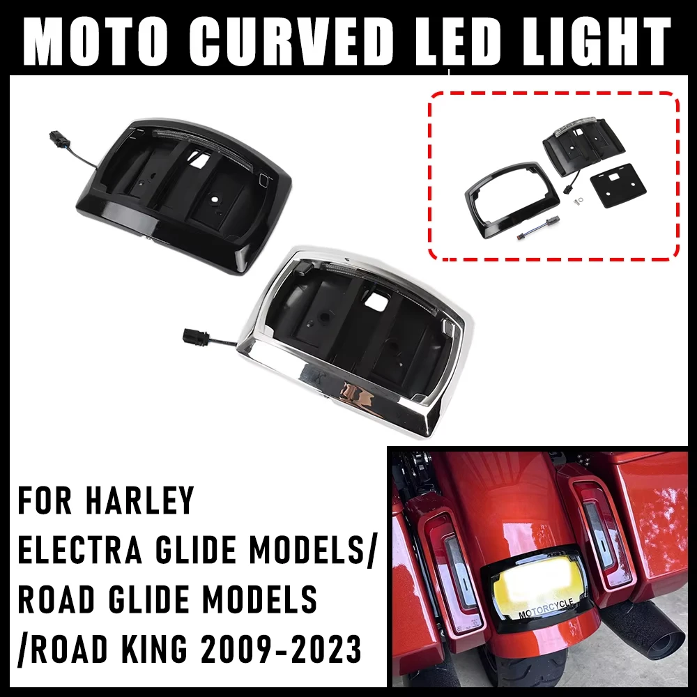

Accessory Suitable For Harley Electra Glide/Road Glide/Road King 2009-2023 Curved LED Light License Plate Frame Relocation Moto