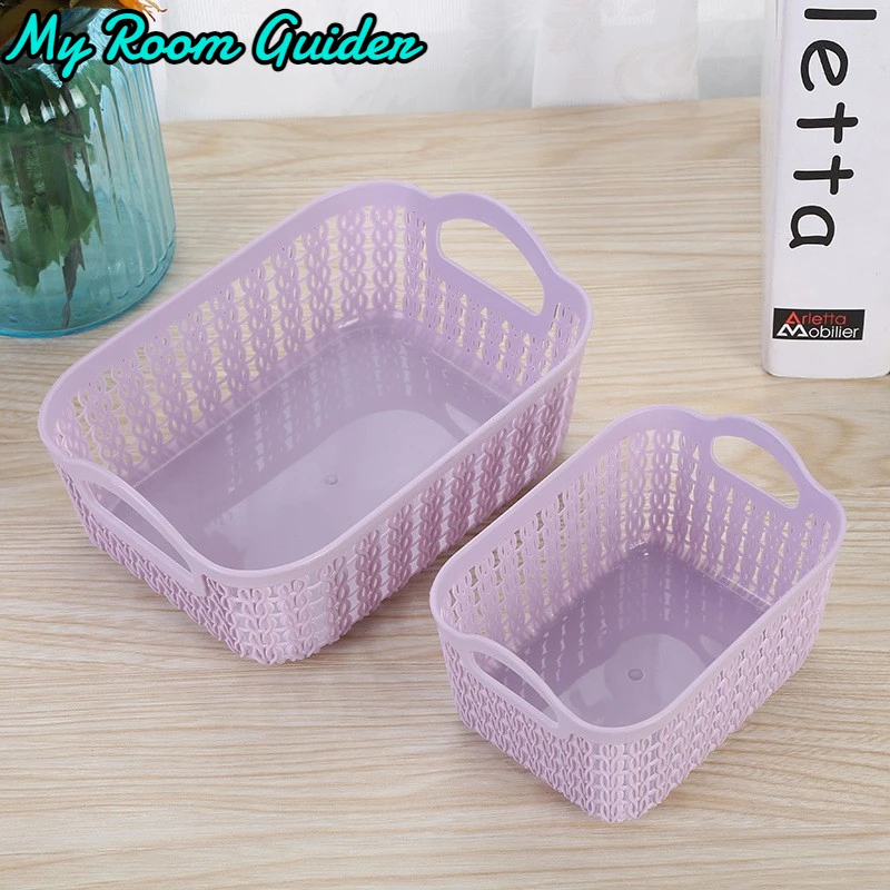 Cesta portátil do armazenamento do rattan, 1pc, cesta oca para artigos diferentes, recipiente plástico do organizador para a cozinha, a casa e o