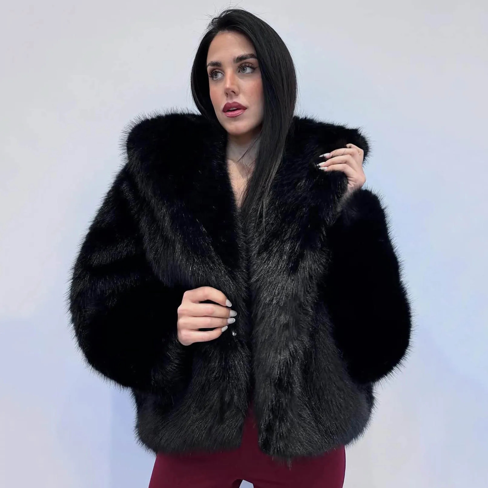 RU Luxury Lapel Furry Jacket Thick Warm Loose Faux Fur Coat Suitable For Fall Winter Elegant Daily Club Streetwear Outfits