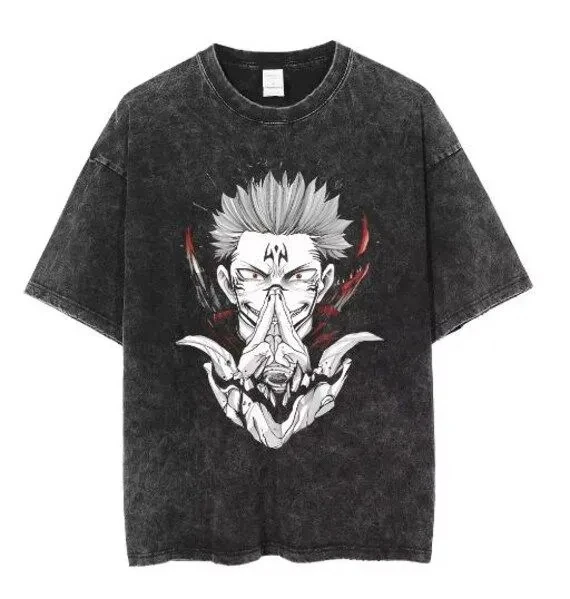 

Jujutsu Kaisen Ryomen Sukuna Harajuku Anime Retro Washed T-shirt Cotton Men Streetwear Oversized Women Short Sleeves Unisex Y2k