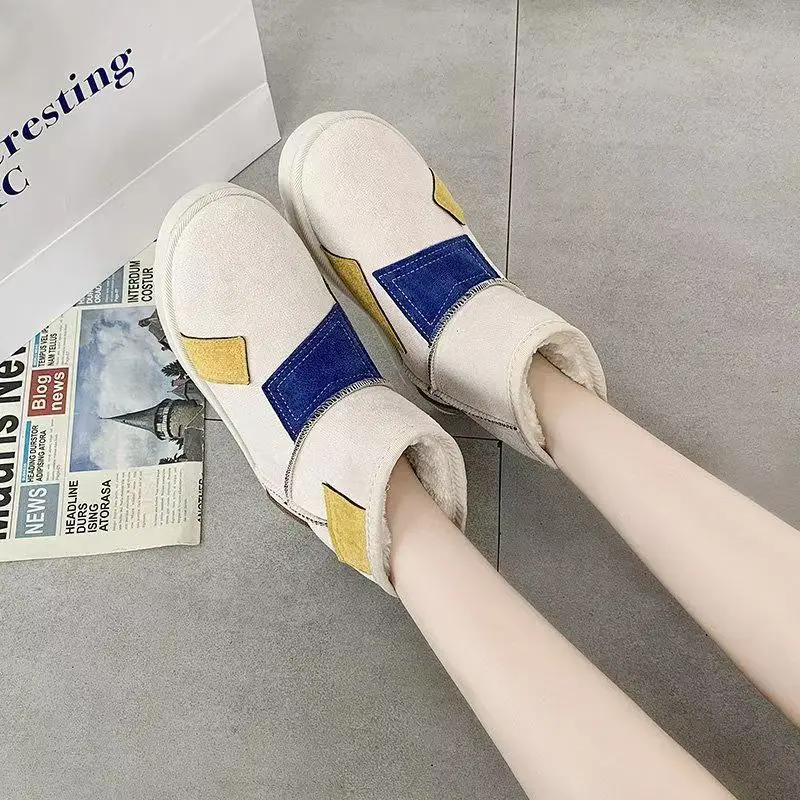 Winter Women's Snow Boots With Velvet Thick Sole Personality Comfortable Casual Non-slip Fashion Matching Color Cotton Shoes