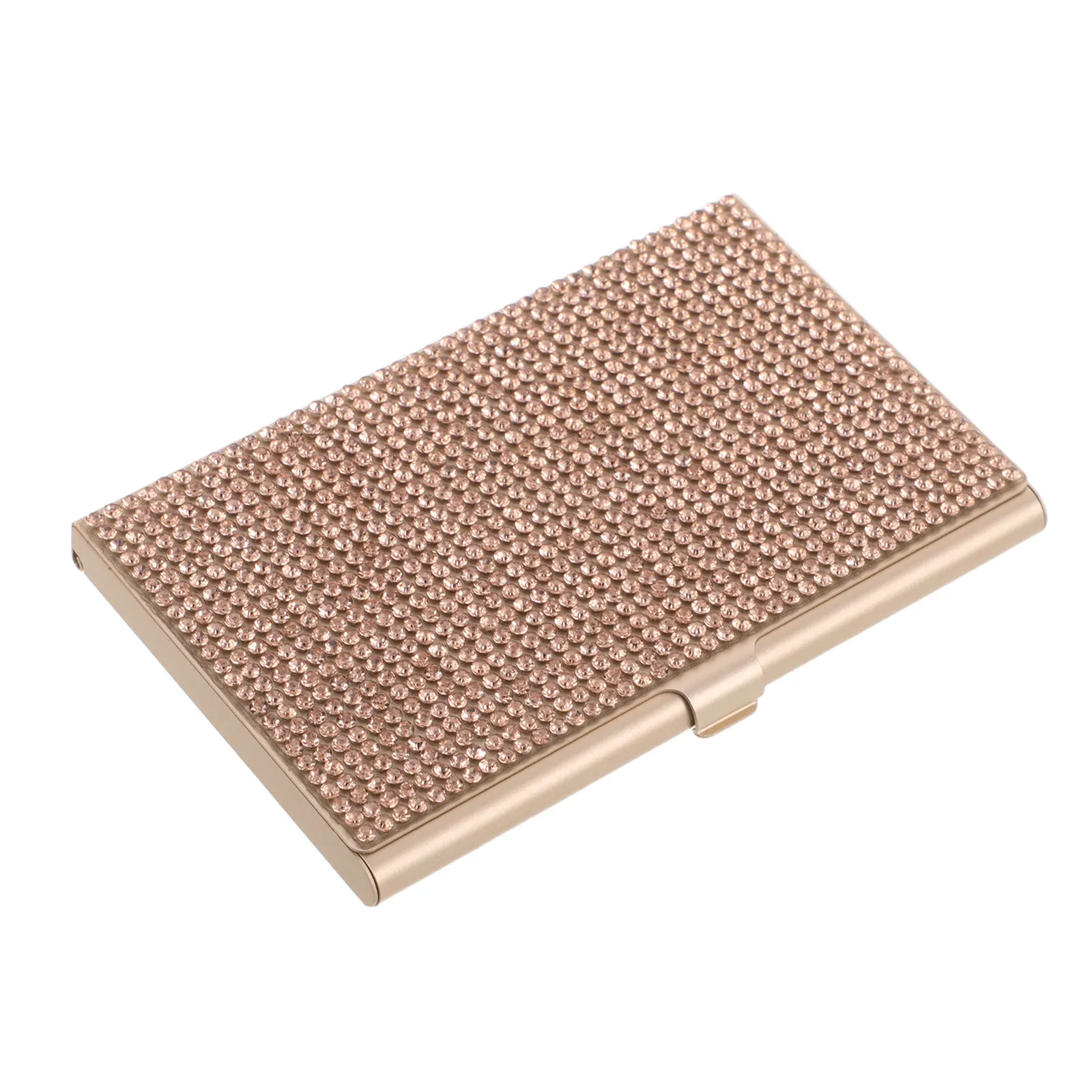 Rhinestones Business Card Holder Rose Gold Bling Ultra Slim Aluminium Alloy Metal Pocket Organizer Business Card Organizer Women
